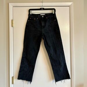 Topshop Cropped Raw-Hem Black Jeans